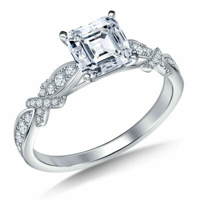 3+ kt fast weißer Moissanit Diamant Asscher 925 Sterlingsilber Verlobungsring 