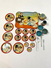 The Wedding, Soldier  Bride 24 pc Childs Tin Tea Set 105 1940-50s Ohio Art