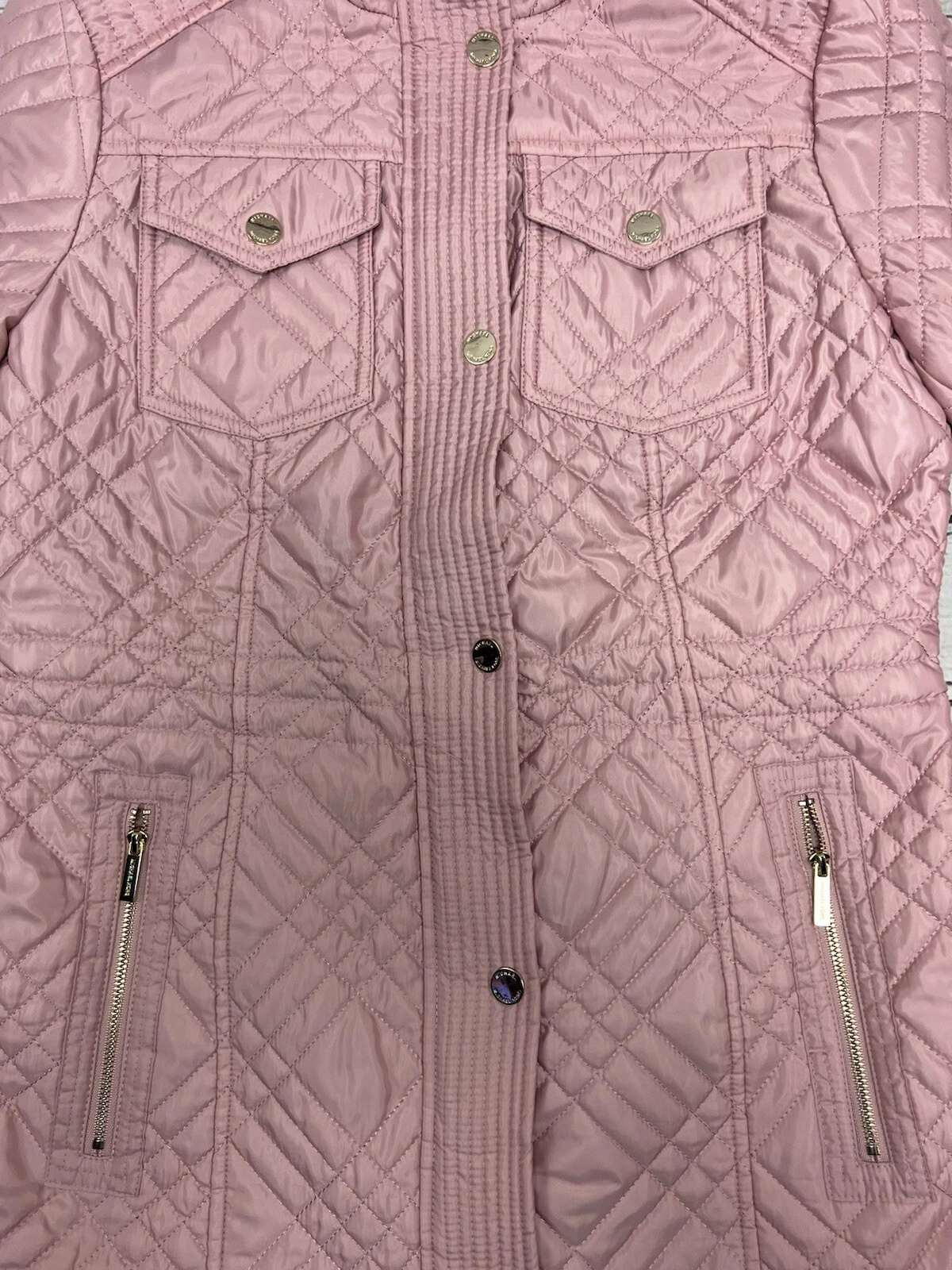 Giacca cappotto donna Michael Kors rosa trapuntato full zip bottoni anorak con cappuccio S