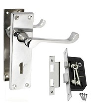 Door Handles Lever Lock Chrome Victorian Scroll + Sash Lock Sold As Sets