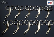 10pcs Steel Flat Tip Eyebrow Tweezers Clamp Clipper Scissors Hair Remover - Gold