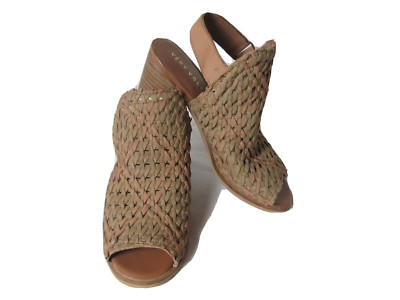 Very Volatile Women's Brown Leather Woven Heels Size 6 GUC #R6