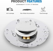 Universal Bathroom Sink Plug, Pop up Sink Hole Plug Cover Strainer for 32-42mm