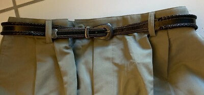 Leather Belt Black Woven Edges and Stitch Detail Size 35  display picture 1