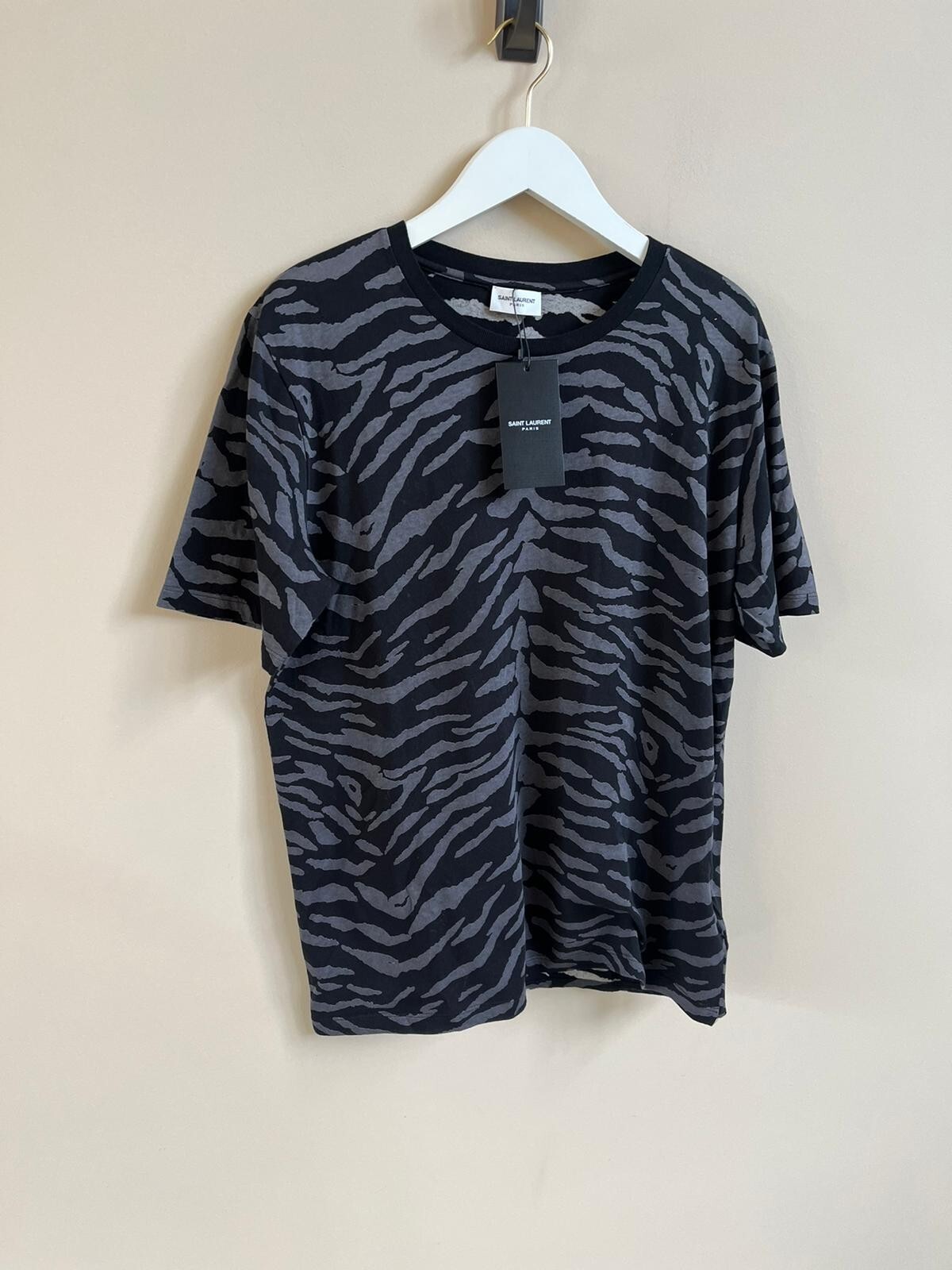 Saint Laurent Paris T shirt Zebra SS in nero grigio nuova con etichette S