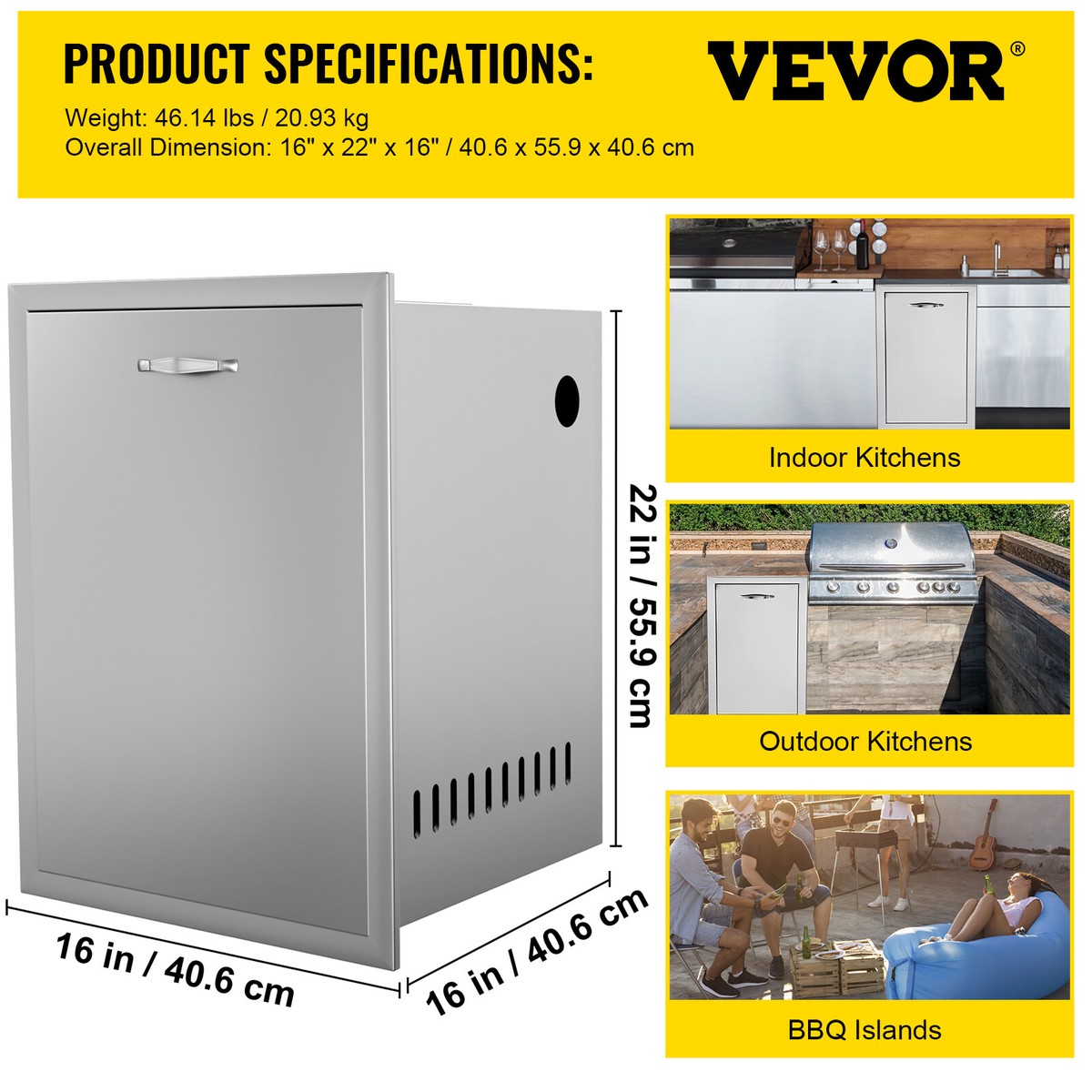 VEVOR BBQ Island Slide Out Trash Propane Storage Drawer Outdoor Kitchen  16x22 840281554607 | eBay