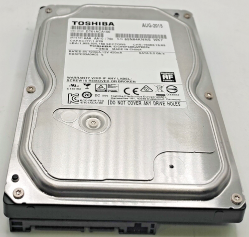 Disque Dur Interne Toshiba 1 To SATA III 7200 RPM 3.5" - Testé Fonctionnel - Occasion