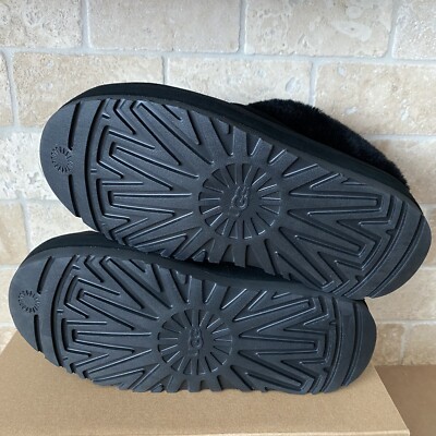 UGG TAZZLITA BLACK SUEDE SHEARLING LINED PLATFROM SLIPPERS SIZE US
