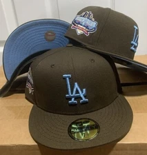 New Era Los Angeles Dodgers BROWN 59FIFTY Fitted Hat 40th Year Patch ICY BLUE UV