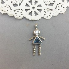 Birthstone Kid Pendant Charm Sterling Silver September Sapphire Blue Triangle CZ