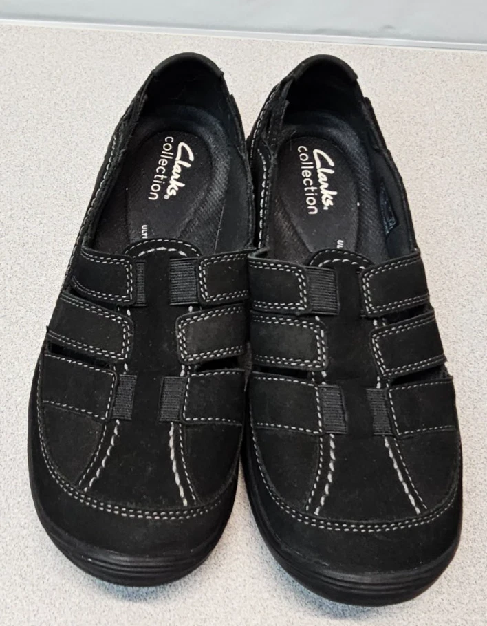 Scarpe casual nere Clarks Collection Ultimate comfort taglia 7 slip on passeggio