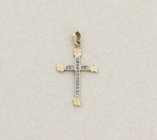 Pendant Only 14K White  Yellow Gold Diamond Cross Pendant 1 1/4" x 5/8" inch