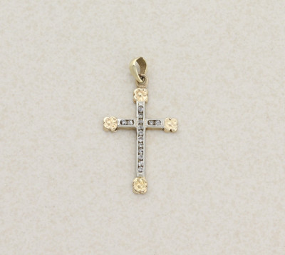 Pendant Only 14K White & Yellow Gold  Diamond Cross Pendant 1 1/4'' x 5/8'' inch