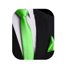Mens Solid Color Formal Ties and Pocket Square Sets - Mens Ties - Neon Green
