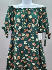 Anthropologie Kindred M Green Olive Tunic Dress Flowers