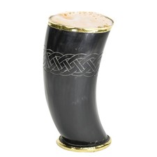Norse Viking Hooded Raven Tankard Ceremonial Drinking Horn Cup with Brass Trim
