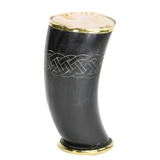 Norse Viking Hooded Raven Tankard  Ceremonial Drinking Horn Cup with Brass Trim