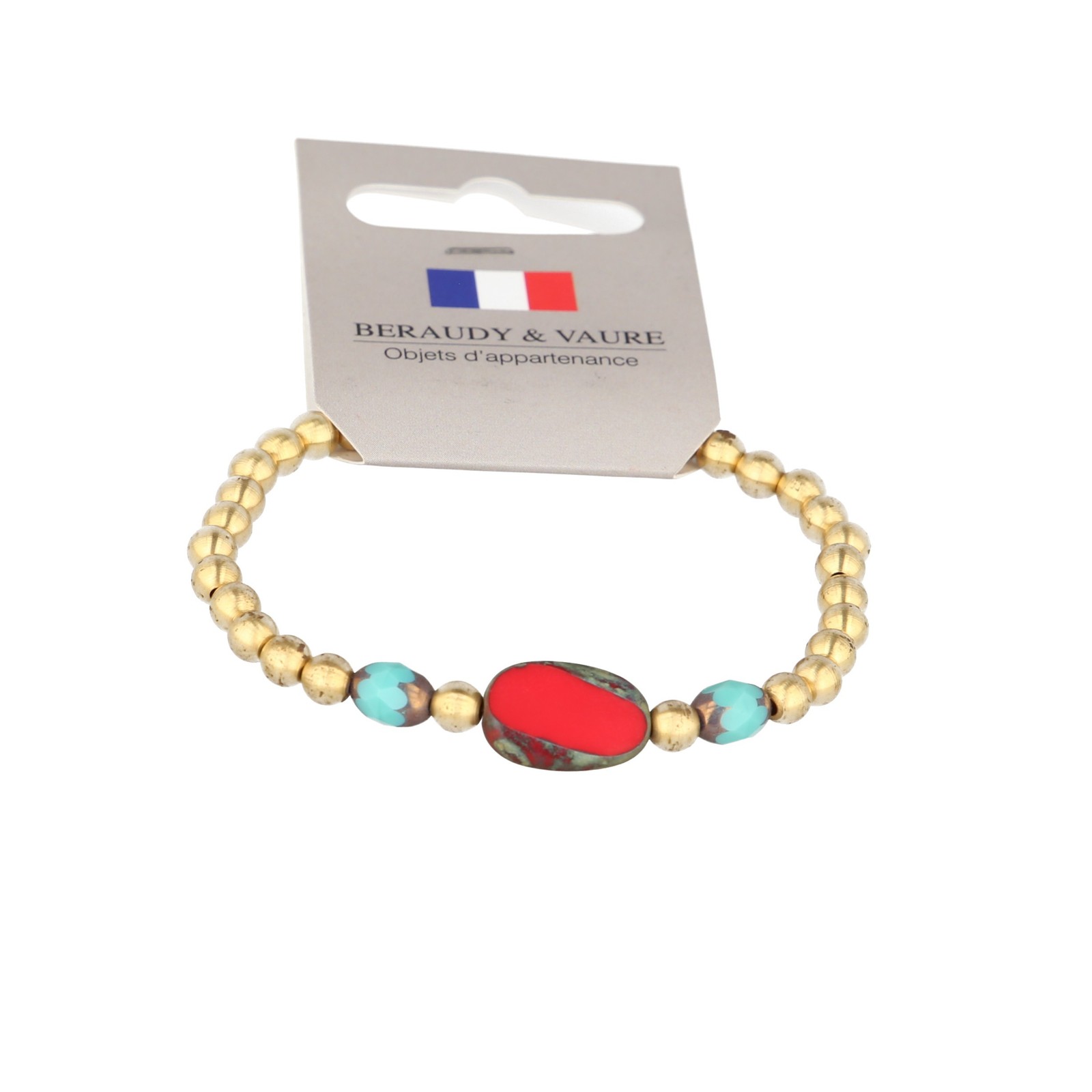 Bracelet en pierres véritables rouges et perles dorées d'exception