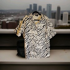Nasty Gal Black White Zebra Animal Print Collared Button Shirt Dress Size 12