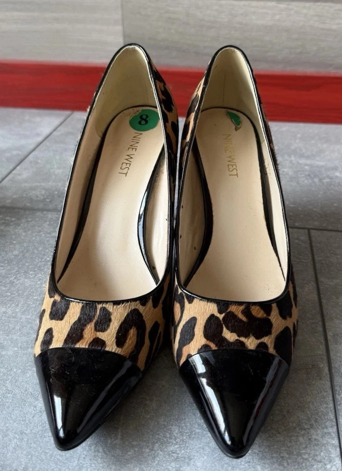 Nine West Animal Print Real Fur Heels Slim Pump Shoes Pointed Toe Size 8M - Image 4 of 4