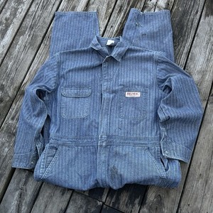 Salopette Vintage Big Mac - Taille L, Tissu Blue And White Herringbone, Occasion En Très Bon état