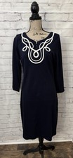 Talbots Med Nautical Rope Braided Navy Blue Sheath Dress Wedding Guest Preppy