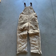 Vintage 90s Carhartt Overalls Size 36x30 Tan Canvas Insulated Carpenter Bibs USA