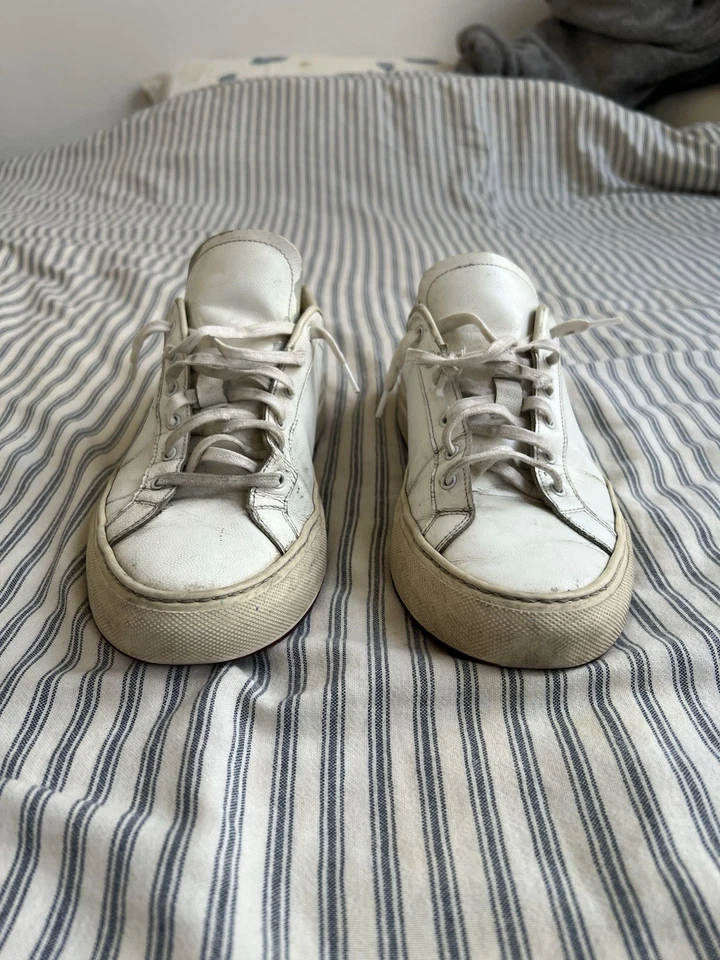 Common Projects Achilles Low Top White Leather Lace-Up Sneakers Rubber Sole - Image 4 of 4