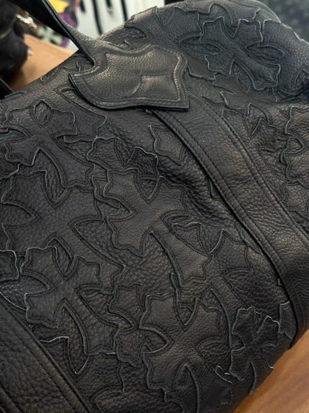 铬心交叉皮革黑色布贴行李袋 925 纯银 — 第 2/4 张图片