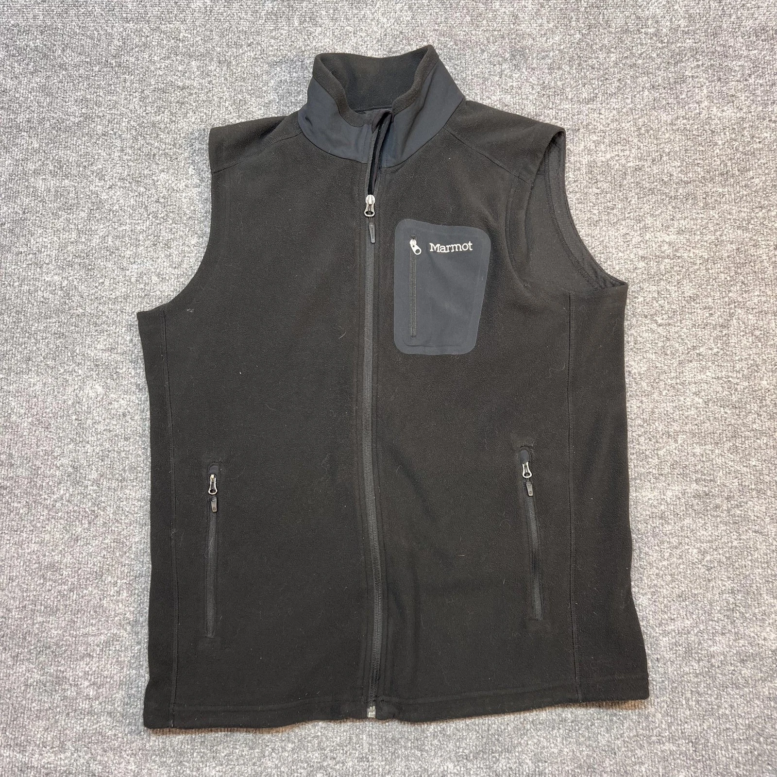 Marmot Vest Mens Large Black Polartec Fleece Full Zip Outdoor Hiking Casual
