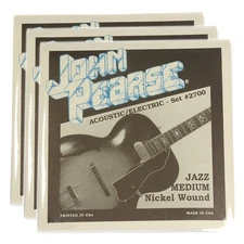 John Pearse Electric Strings Pure Nickel Jazz Medium 12-52 (3 Pack Bundle)
