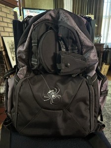SPIDERWIRE Large Fishing Tackle Bag Backpack Black & Gray Spider Web Design