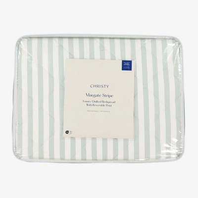 Christy Green & White Striped Margate Green Tagesdecke Überwurf 240x220cm NEU