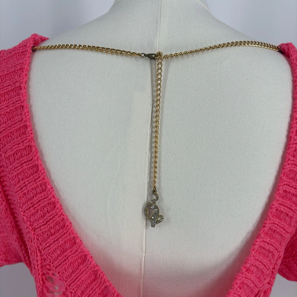 Vestido Suéter Y2K Baby Phat Mujeres Envejecido L Rosa Neón Cadena Logo Indie Sleaze Foto 4 de 4