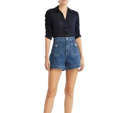 NWT Veronica Beard Porta Button Down Shirt in Marine Blue Size XS Ruched Cotton