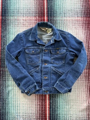 Vintage 70s Maverick Blue Denjm Jacket Size 38 Button Front Pockets Point Collar