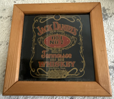 Vtg 1980s Jack Daniels Old No. 7 Tennessee Whiskey Bar Sign Wood Glass Rare 7.5''