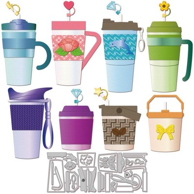 GLOBLELAND Drinking Cup Cutting Dies for DIY Scrapbooking Metal Flower Coffee.