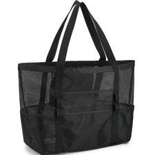 Mesh Beach Bag for , Sand-Resistant Pool Tote, 9 Pockets 1 Inner Zip , Folda...