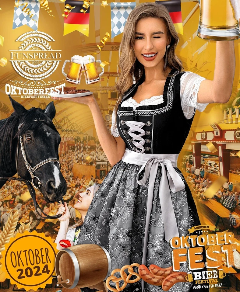 Funspread 2-teilig Trachtenkleid Damen Dirndl Oktoberfest Spitzenschürze 38 - Bild 2 von 4