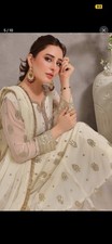Women's Anarkali Salwar Kameez Ivory Net Embroidered Dress with Dupatta
