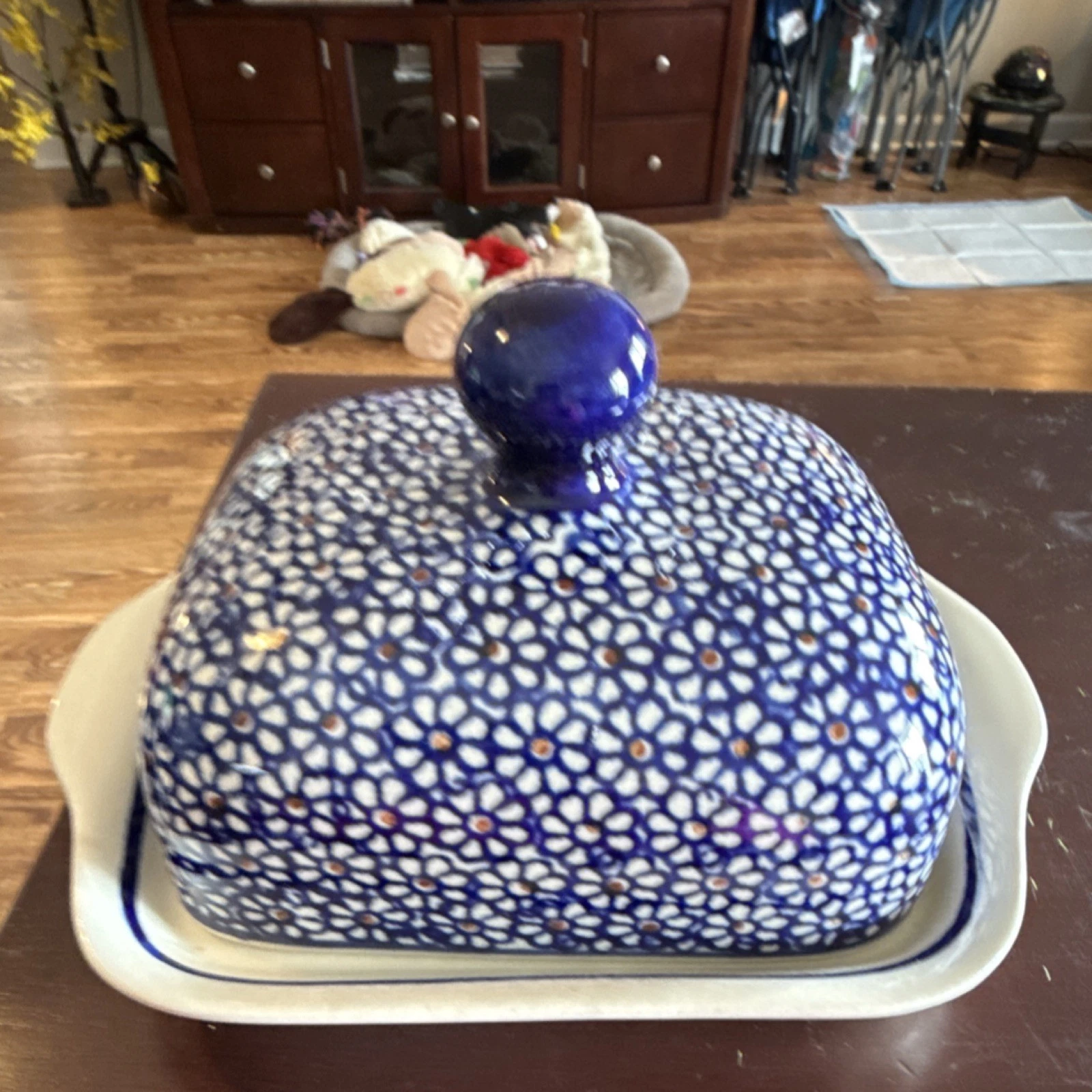 Boleslawiec Ceramic Blue Floral Covered Butter Dish Rectangle G-2