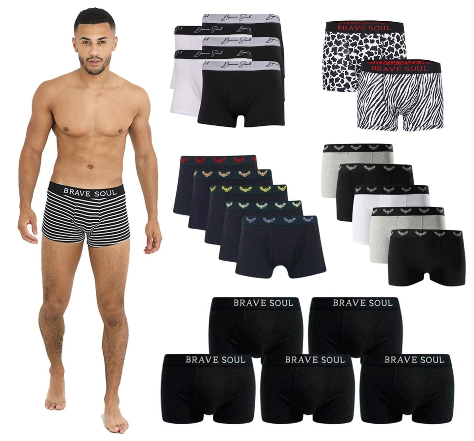 BRAVE SOUL Mens Multipack Bravesoul Boxer Shorts 2-5 Pack Cotton Stretch Underpants Briefs