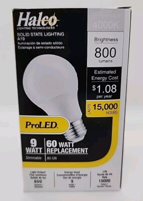 NEW Halco 85096 |  9A19-LED5-840-D 9W A19 E26 Base LED 4K Dimmable Qty 48