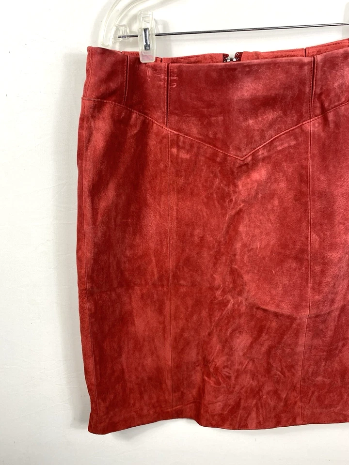 Dialogue Suede Leather Skirt Rose Pink Red 14 Vintage 90s Y2K Cowgirl Boho Retro - Image 3 of 4