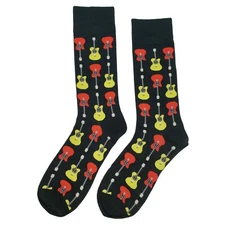 NWT Acoustic Guitar Dress Socks Novelty Men 8-12 Black Crazy Fun Sockfly