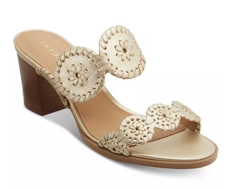Jack Rogers Lauren Mid Heel Women s Size 6.5 Platinum Gold Sandal Cork Sandal