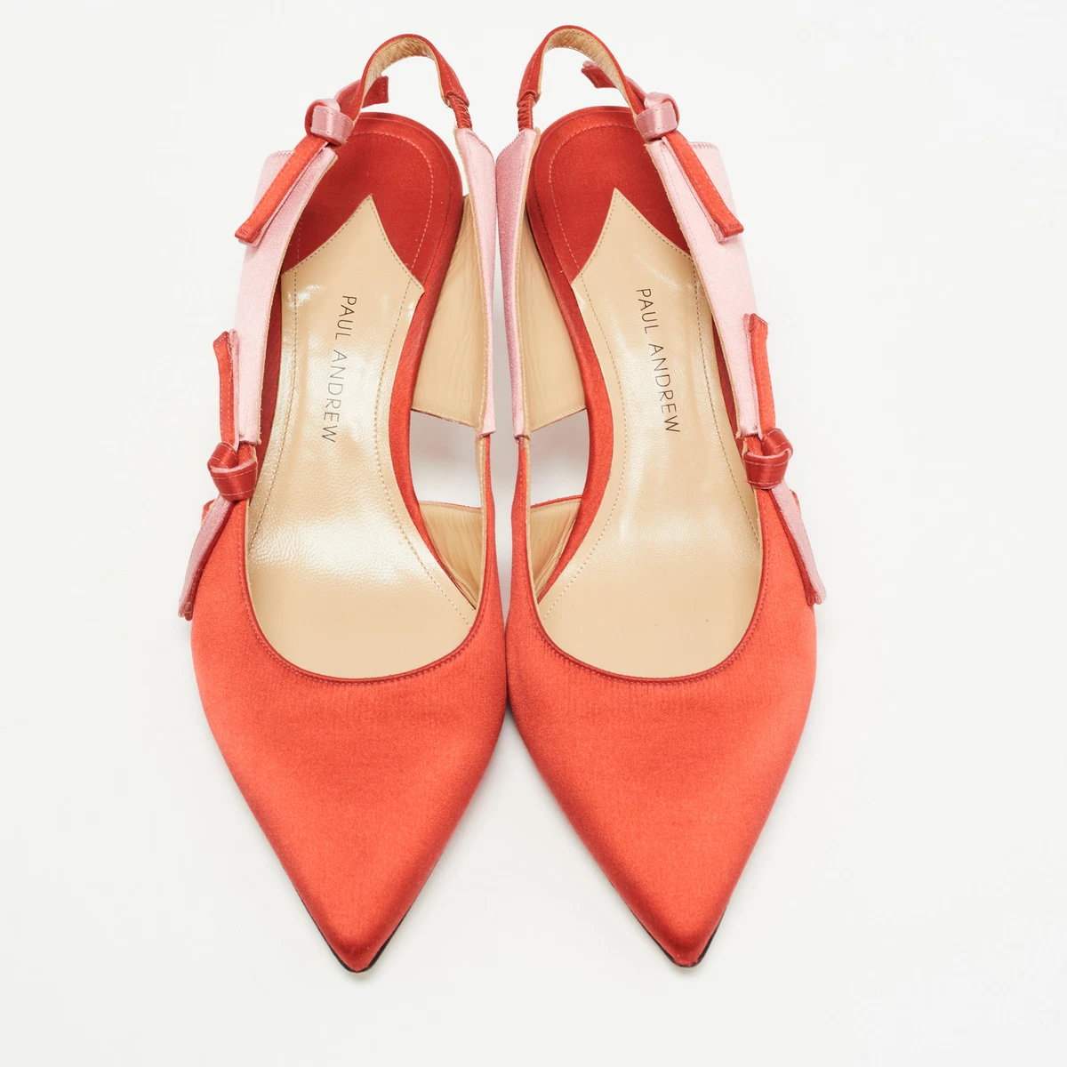 Paul Andrew Red Pink Satin Bow Slingback Pumps Size 38 eBay