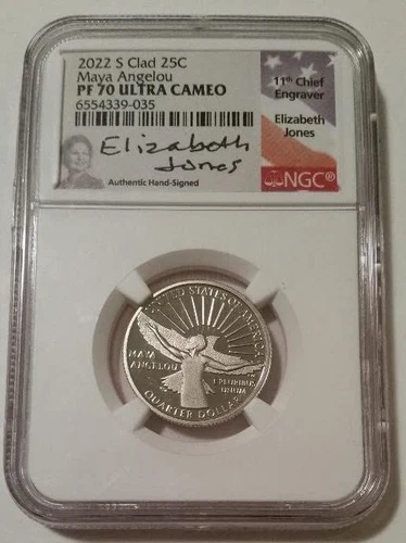2022 S Clad Maya Angelou Quarter Proof PF70 UC NGC Elizabeth Jones Signed