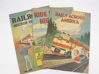 3 1950er Jahre AAR Eisenbahn Comics Stil Zeitschriften Züge Uncle Sam Bill Bunce